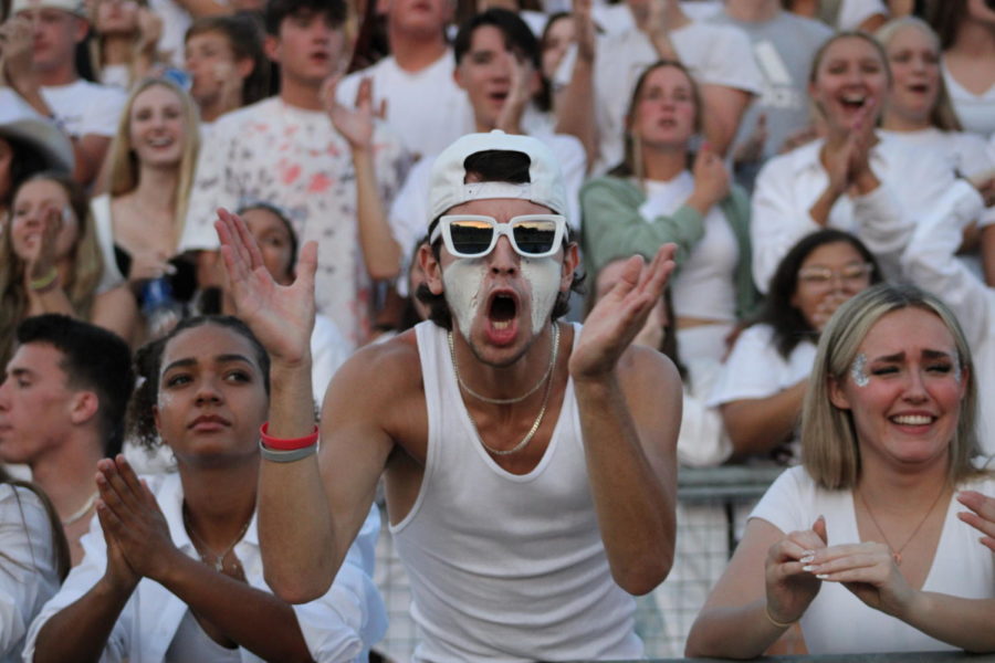 Senior Kaden McConell at the white out, the first game of the year vs East High. 