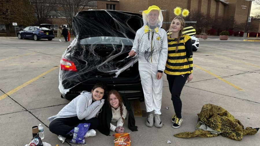 Seniors Ajda Rekic, Brianna Williams, Dino Vallem and Tiana Selimagic dressed up for a Halloween Trunk-or-Treat.