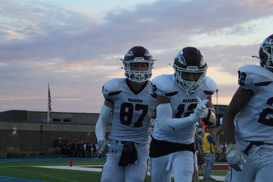 Josh Willis and Bryce Westemeier getting pumped up to return to the game after half time.