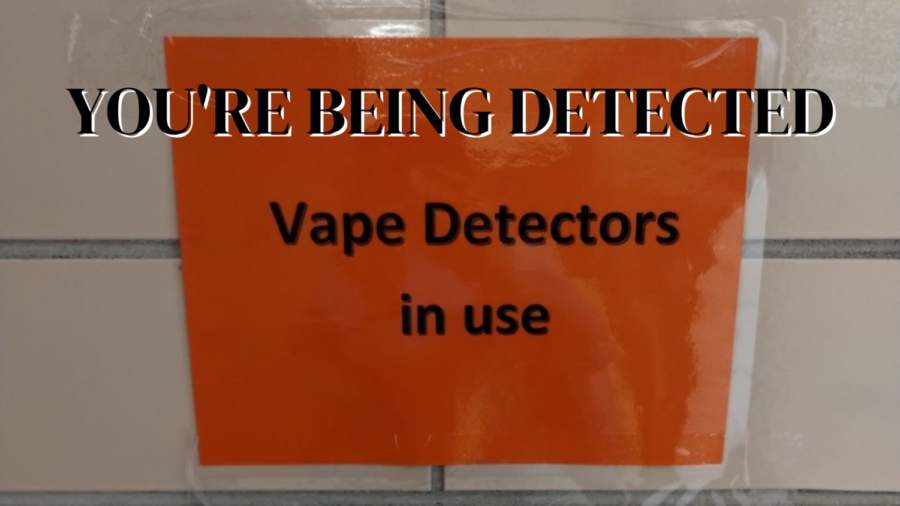 Signs+warning+students+of+the+recently+installed++vape+detectors+have+been+hanging+in+the+restrooms+since+students+returned+from+Spring+Break+in+March.+