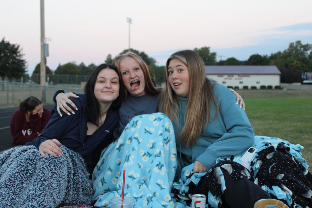 Alexis Swampson, Addison Paulsen, and Taylor  Beebe-Cayler  doing a fun face pose during senior sunrise on September 15th, 2023.
