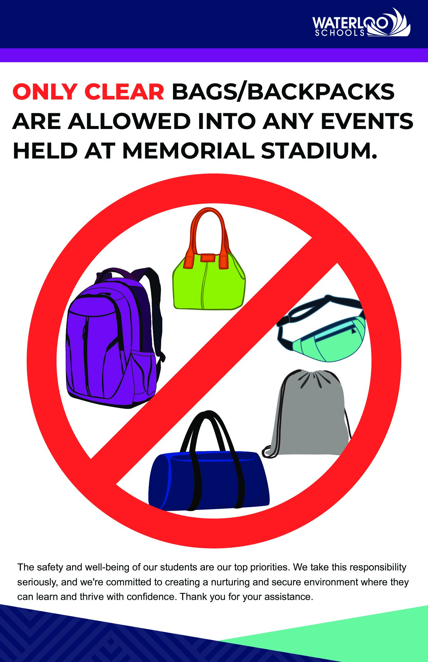 Memorial Stadium revised bag policy rules - only clear bags or