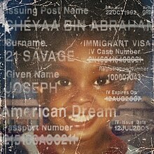 Album cover of american dream by 21 Savage used through Fair Use.