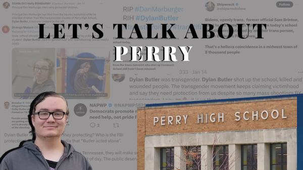 Graphic portraying the tweets sent out by various X accounts, Perry high school, and Perry shooter, Dylan Butler.