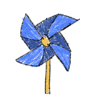 Blue pinwheel graphic made by Mallory Mills