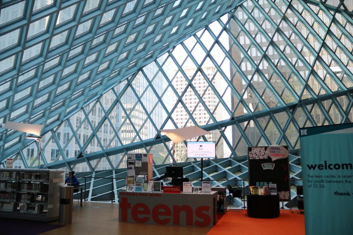 The teen center, located on the third floor that includes pops of orange to make them feel welcome.
