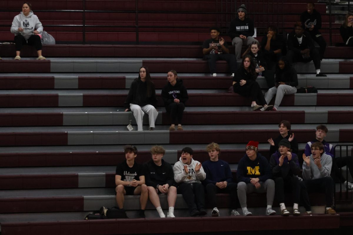 A small group of students at a girls basketball game against Xavier.