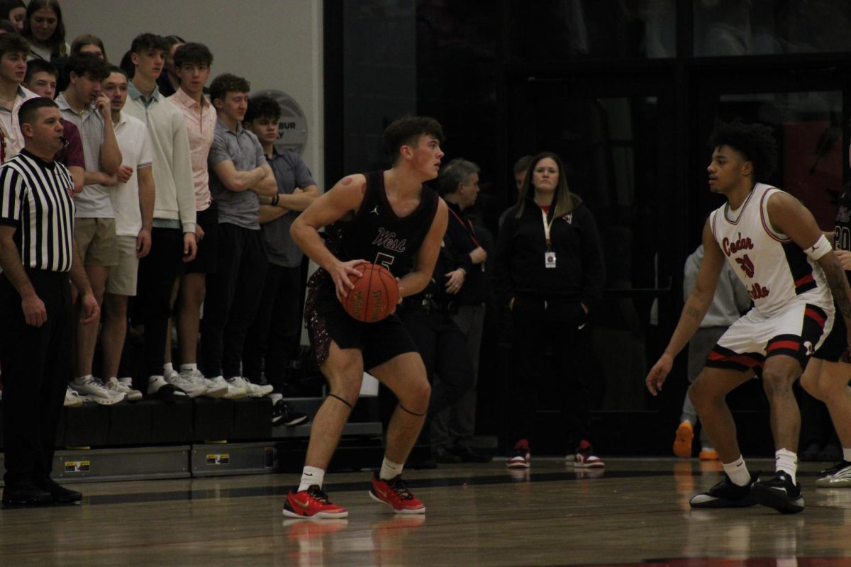 Sophmore center Oliver Beckman in a game against Cedar Falls