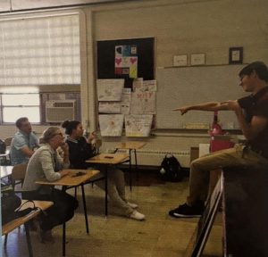 Benjamin Hirdler running Students Against Destructive Decisions meeting as a senior.
