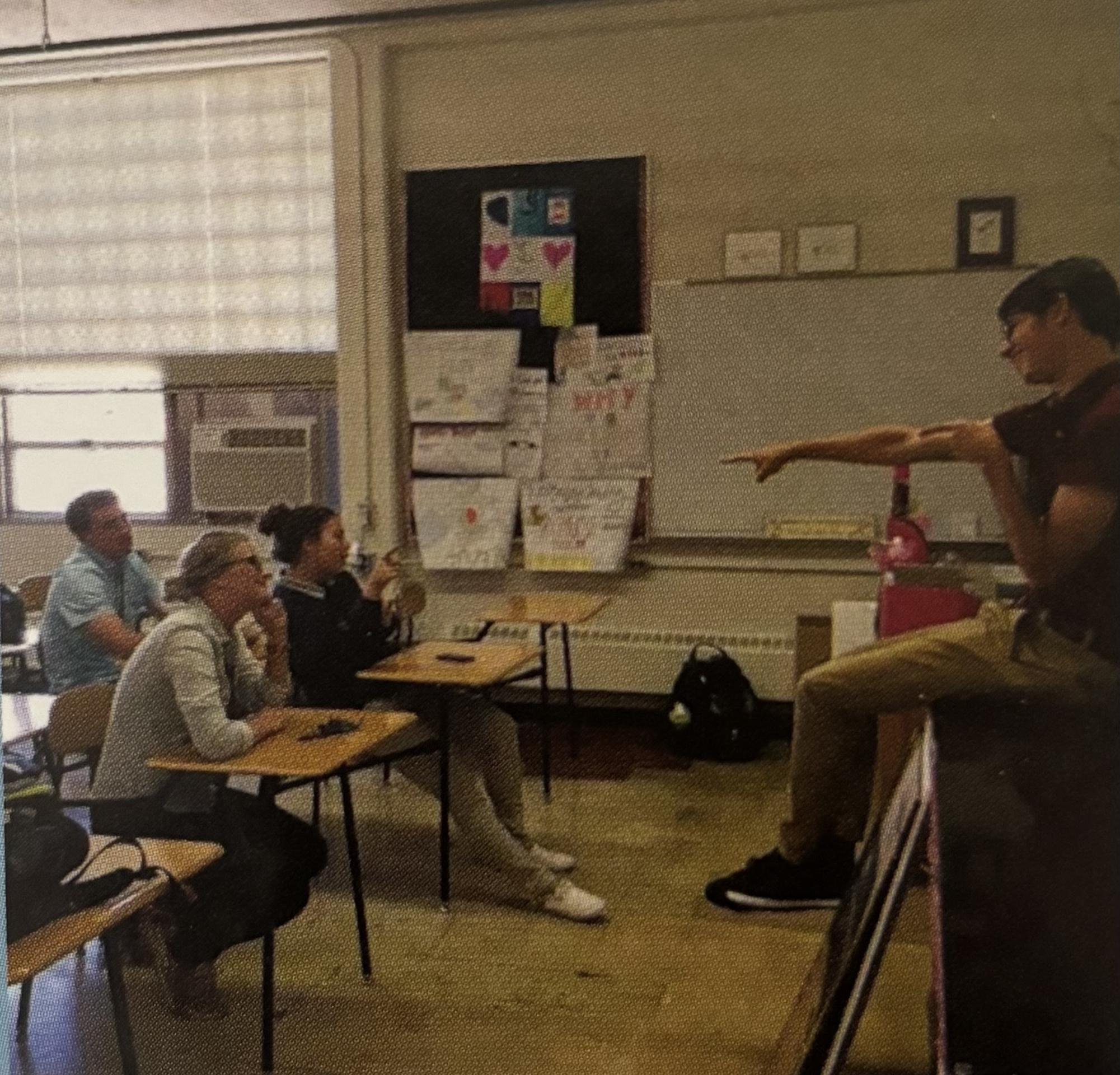 Benjamin Hirdler running Students Against Destructive Decisions meeting as a senior.
